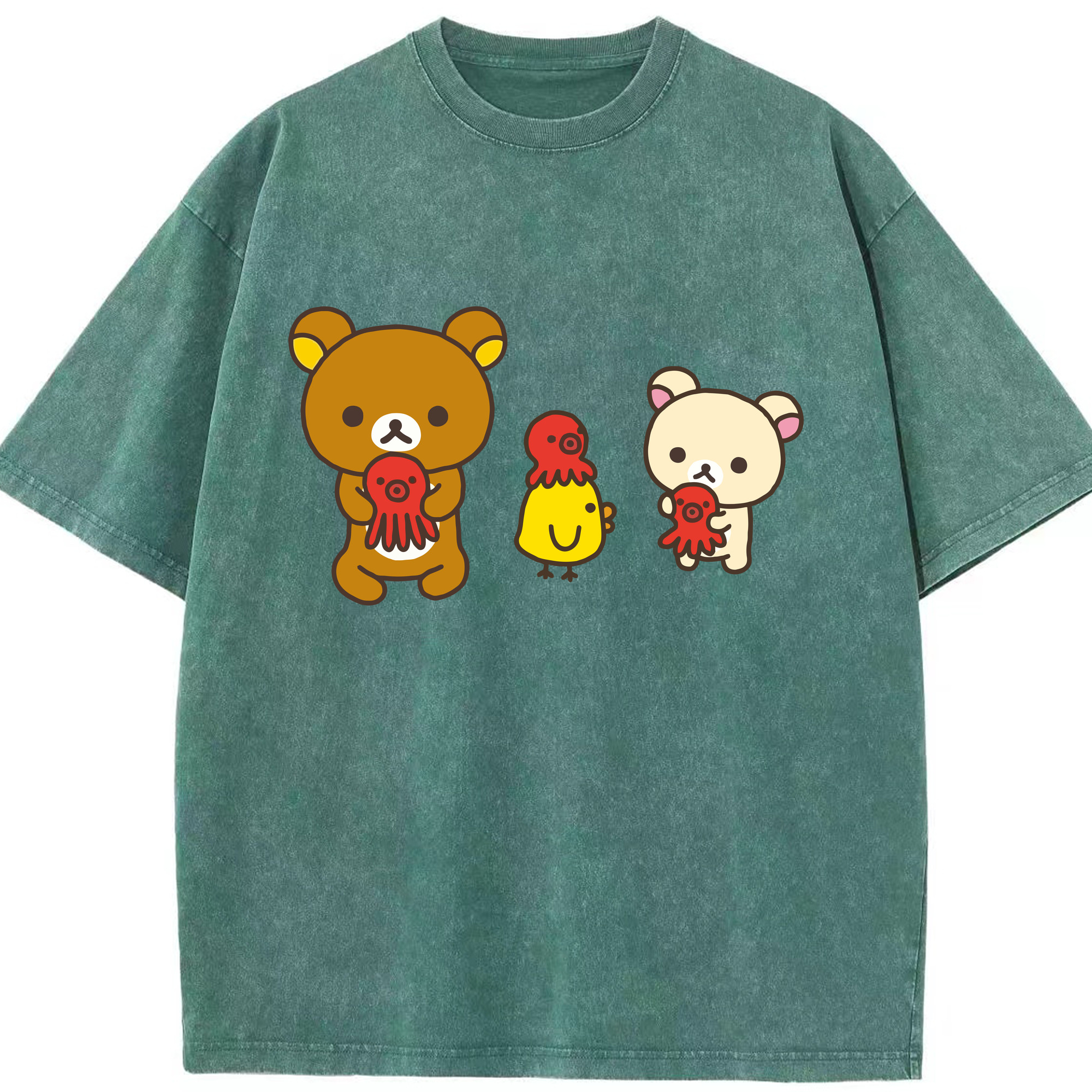 （画像用） リラックマ リラックマ キイロイトリ Rilakkuma Korilakkuma Kiiroitori 綿100% ヴィンテージ風 半袖Tシャツ（フロントプリント）